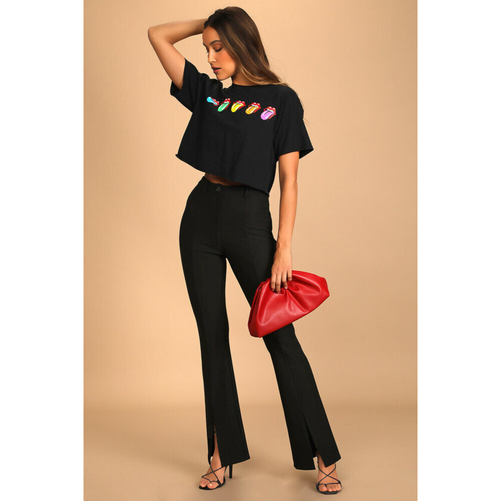 Lulus Make Some Plans Black High-waisted Slit Trouser Pants - Size L